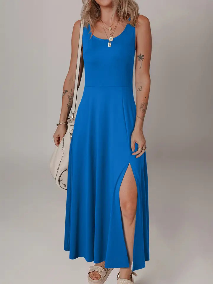 Blue Split Midi Dress