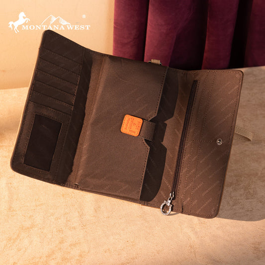 Montana West Cut Out Embroidered Wallet - Tan