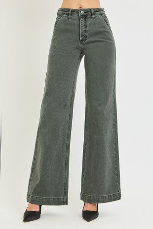High Rise Wide Leg Slant Pocket Pants