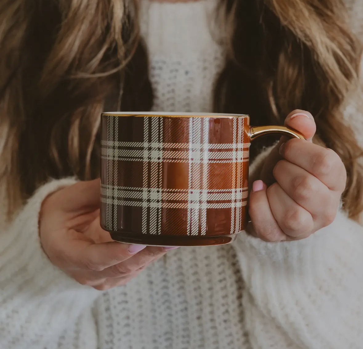 Gold Handle Plaid Mug