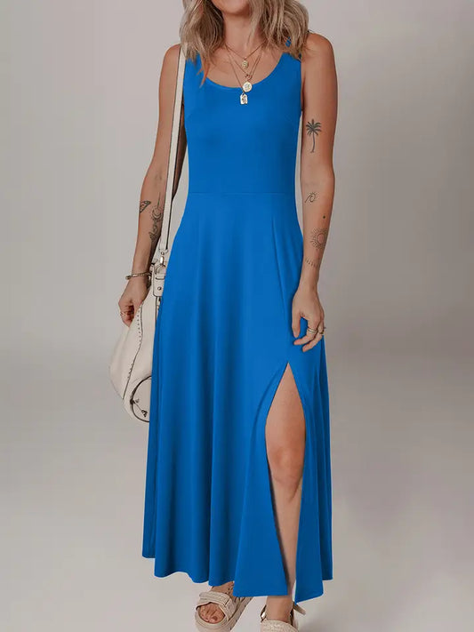 Blue Split Midi Dress