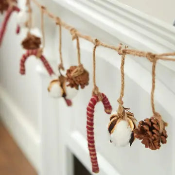 Rustic Jute Candy Canes, Pinecones Garland