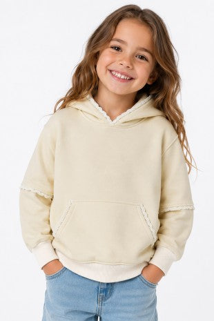 Girl's Pullover Hoodie W/kangaroo Pocket & Crochet Trim 4-14