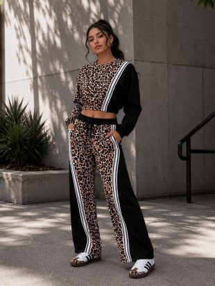 Women's Leopard Print Crop Top & Pants Set