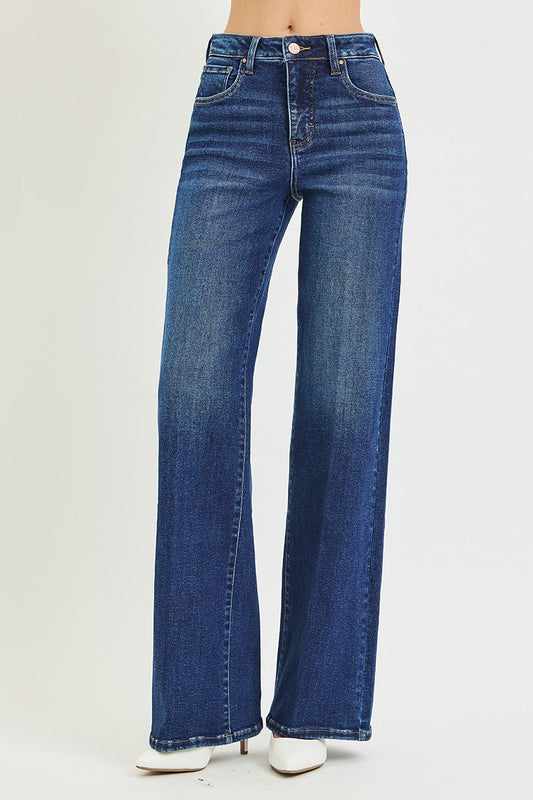 Tummy Control High Rise Wide Leg Jeans With Crease Line