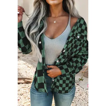 Green and Black Checkered Button Up