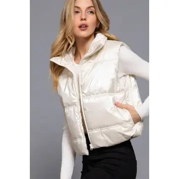 High Neck Zip Up Vest Ivory
