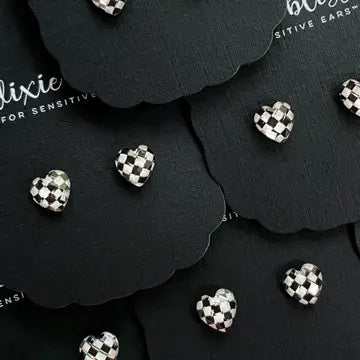 Checkered Heart Studs