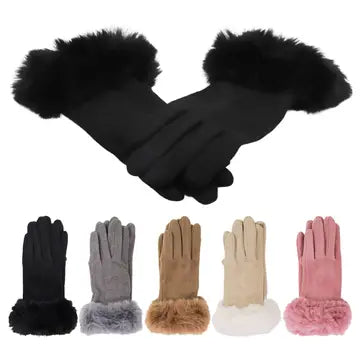 Women's Faux Fur Cuffed Faux Wool Winter Gloves