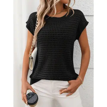 Round Neck Hollow Knitted Top