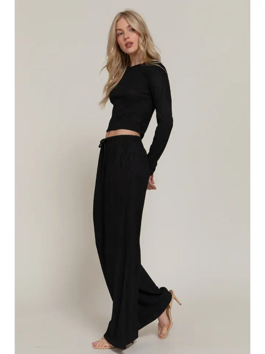 Waist Tie Long Pants Black
