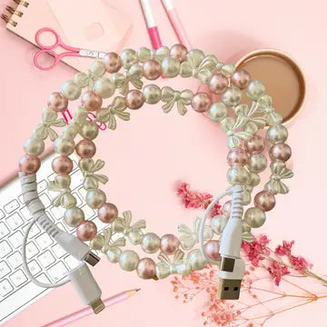 Pink & White Bow Pearl Beaded 4-in-1 Charger