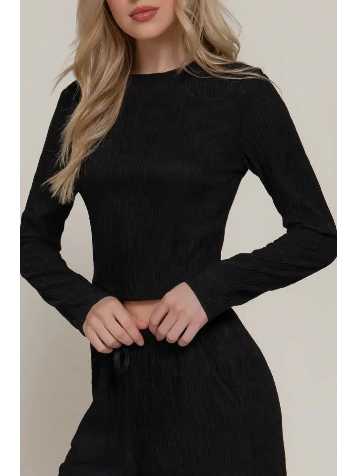 Long Sleeve Crew Neck Top Black