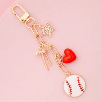 Game Day Bag Key Charm Baseball Red White