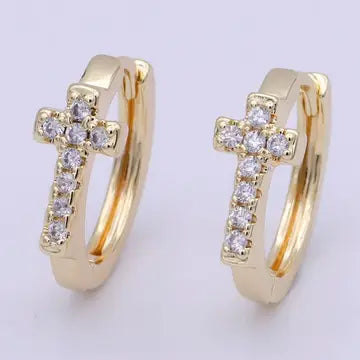 Minimalist Cross Gold Hoop Earring Religious