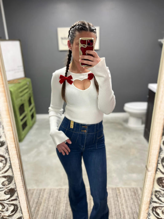 Heart Cut Out White Long Sleeve