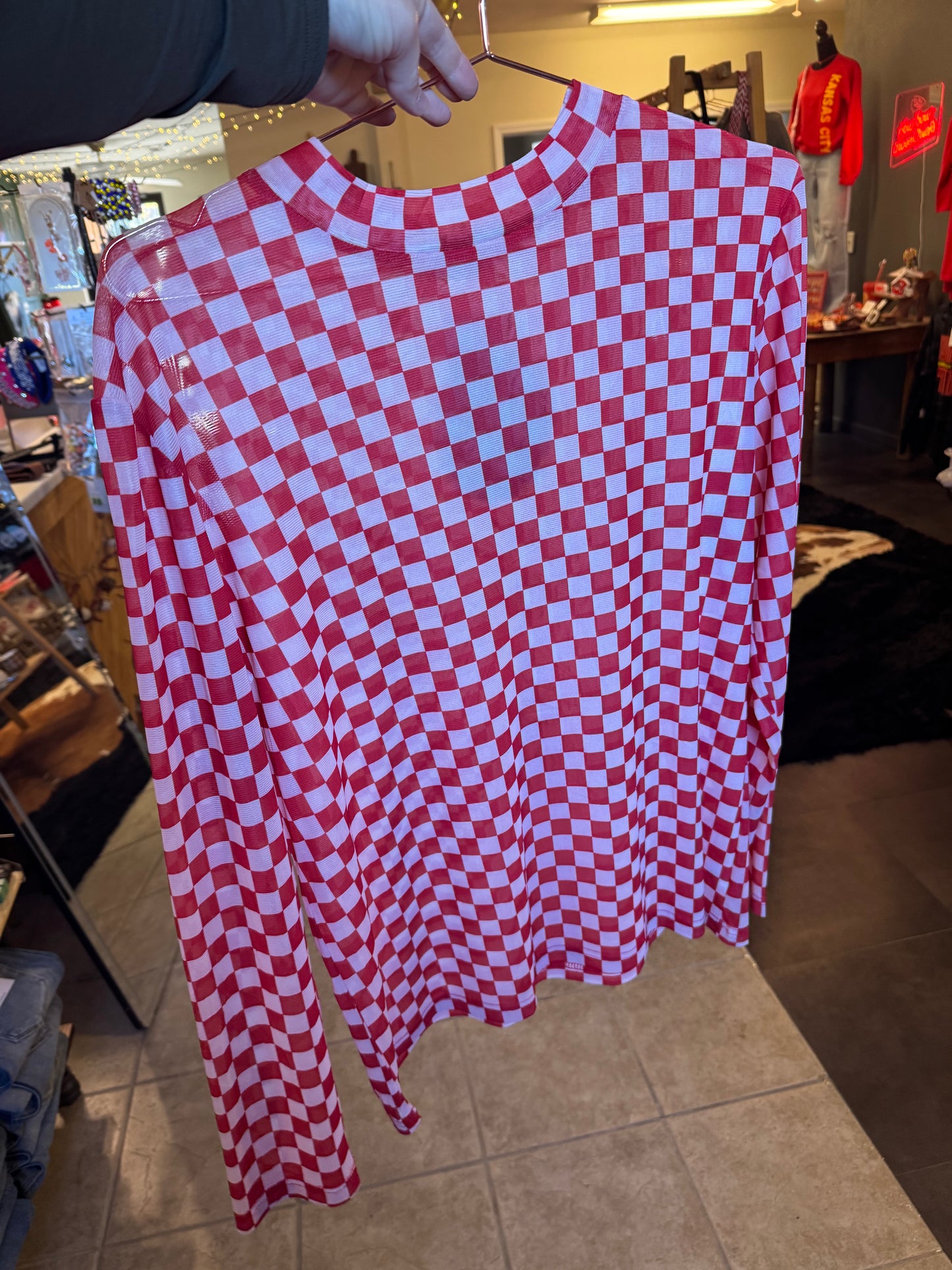 Red Checkered Mesh Top