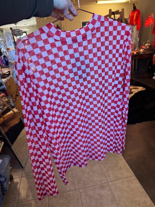 Red Checkered Mesh Top