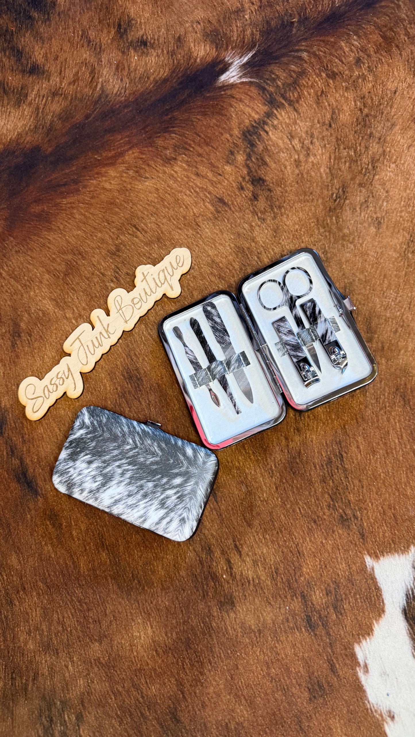 Faux Cowhide Manicure Set