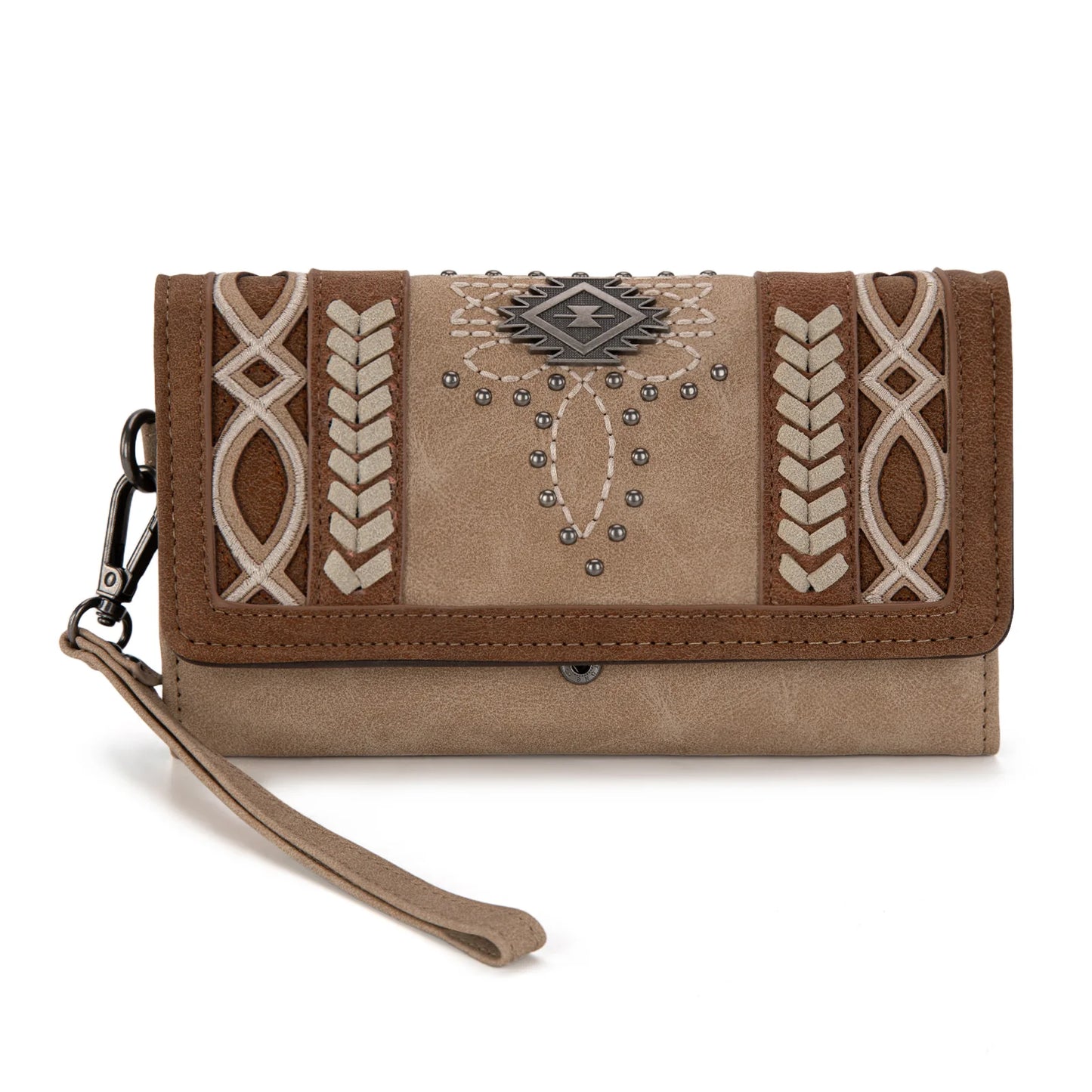 Montana West Cut Out Embroidered Wallet - Tan