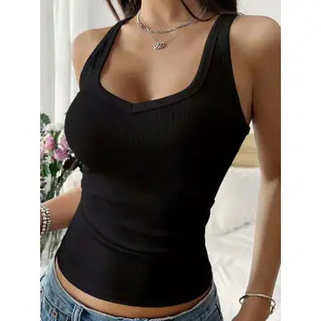 V-Neck Vest Top Black