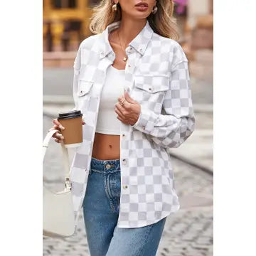 Khaki and White Checkered Button Up