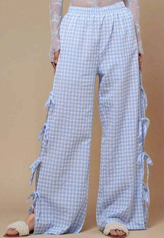 Ladies Gingham Elastic Waist Wide Leg Pants