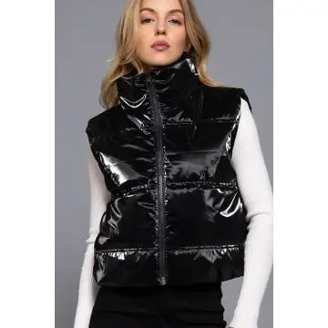 High Neck Zip Up Vest Black