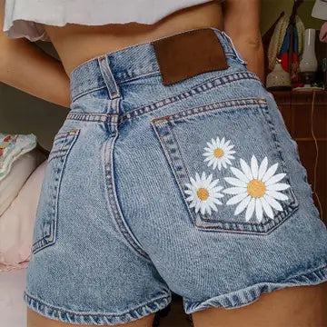 Women's Daisy Print Pocket Casual Denim